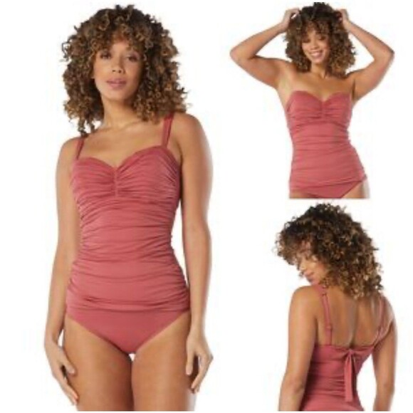 Coco Reef Charisma Women Size 36DD Coral Tankini Top Tie Back Ruched Pleated - Picture 1 of 10